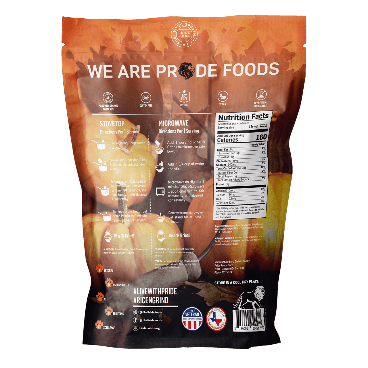 Pride Foods 100% Natural Hot Rice Cereal: Pumpkin Spice, 20oz